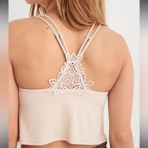 Aerie Cream Lace Back Crop Top